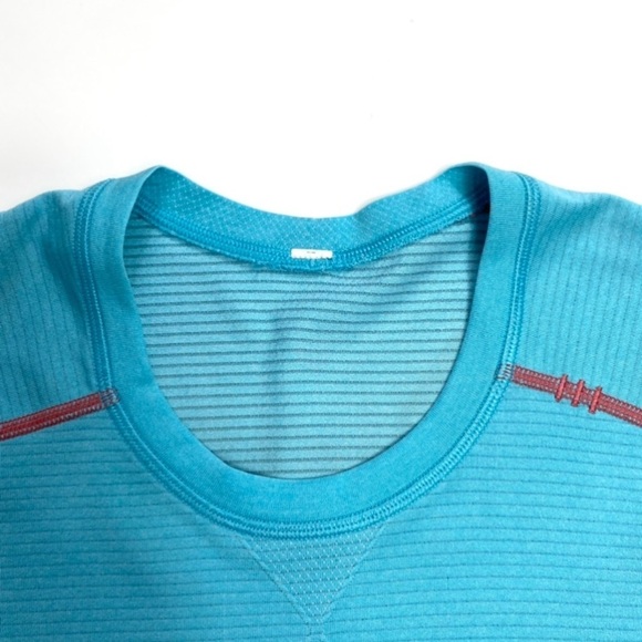 LULULEMON Metal Vent Tech Short Sleeve T-Shirt in Turquoise Blue Orange Stitch - Picture 5 of 6